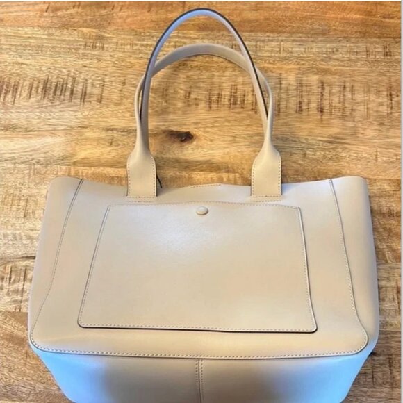 Banana Republic Leather Large East-West Tote Taupe With Lime Interior L/N - Picture 3 of 12